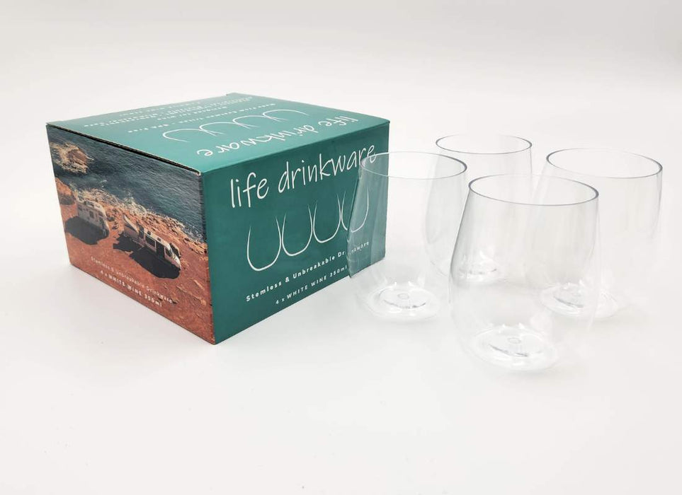 Life Drinkware Box of 4 White Wine Glasses 350mL (GST inc)