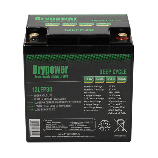 DRYPOWER 12.8V 30.4Ah Lithium Iron Phosphate (LiFePO4) Rechargeable Battery - The Boating Emporium